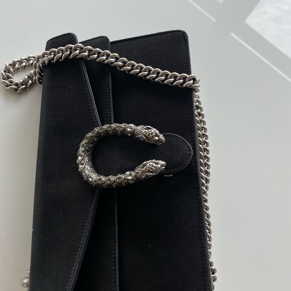 GUCCI BLACK SATIN & CRYSTAL SMALL DIONYSUS SHOULDER BAG - Picture 6 of 8